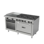 Estufa Multiple Industrial 6 Quemadores, Plancha, Gratinador y Horno AEMR-G24-B6-60-H ASBER