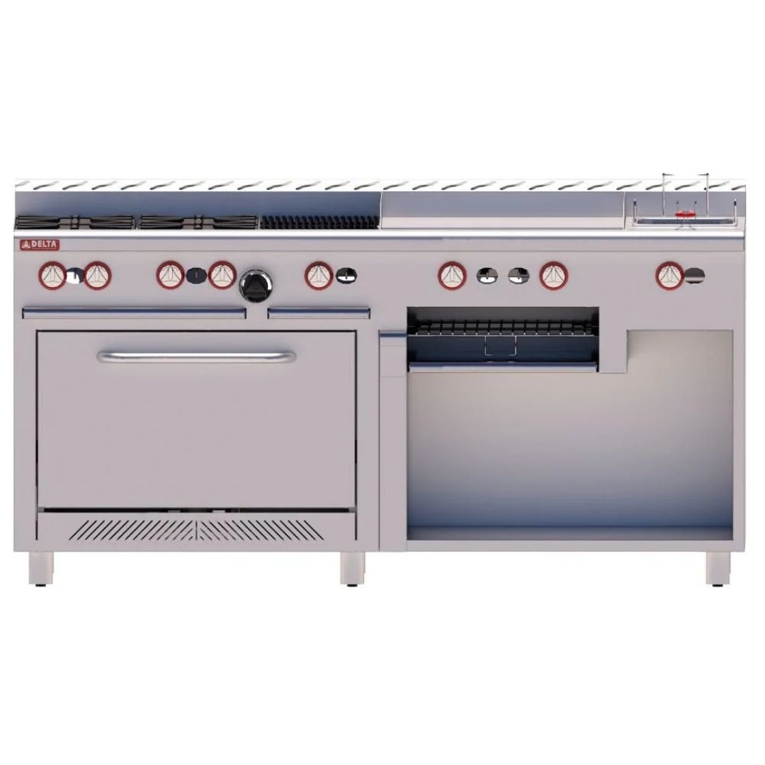 Estufa + Asador + Plancha + Freidor + Horno + Gratinador 72" Acero Inox y Aluminizado EM-H MIX DELTA - Imagen 2