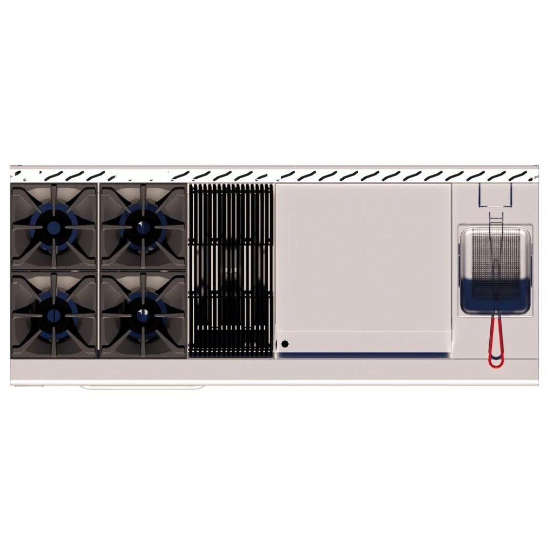 Estufa + Asador + Plancha + Freidor + Horno + Gratinador 72" Acero Inox y Aluminizado EM-H MIX DELTA - Imagen 3