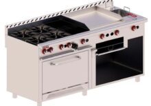 Estufa + Asador + Plancha + Freidor + Horno + Gratinador 72" Acero Inox y Aluminizado EM-H MIX DELTA