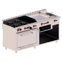 Estufa + Asador + Plancha + Freidor + Horno + Gratinador 72" Acero Inox y Aluminizado EM-H MIX DELTA