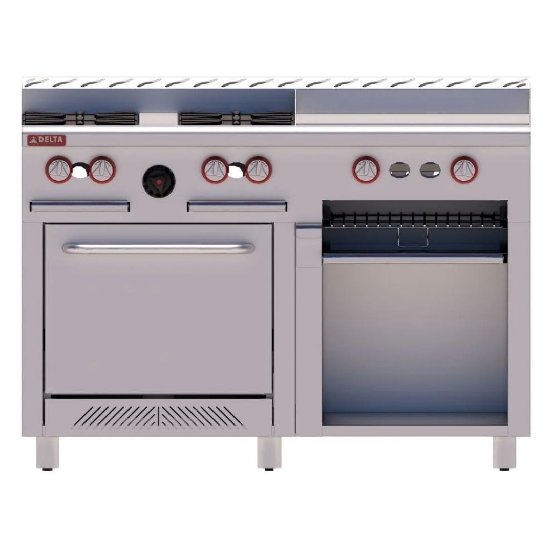 Estufa 4 Quemadores 24" + Plancha + Gratinador 53" Acero Inox y Aluminizado H-4-GA MIX DELTA - Imagen 2