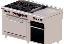 Estufa 6 Quemadores 24" + Plancha + Gratinador 61" Acero Inox y Aluminizado H-6-GA MIX DELTA