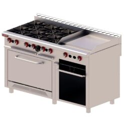 Estufa 6 Quemadores 24" + Plancha + Gratinador 61" Acero Inox y Aluminizado H-6-GA MIX DELTA